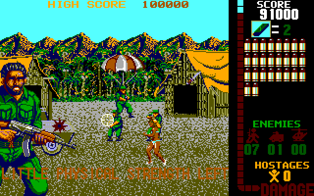 Operation Wolf IBM PC/Compatibles Screenshot: Only a few targets left, but I'm also low on energy!