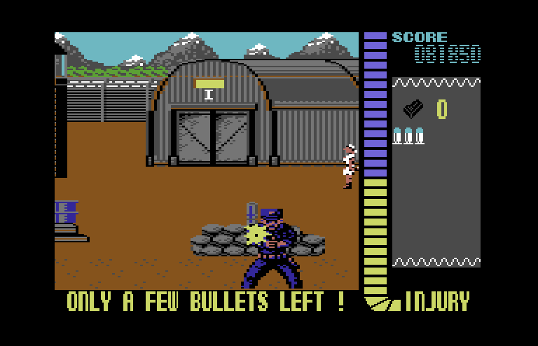 Operation Wolf Commodore 64 Screenshot: Beginning this area with very little ammo and health!