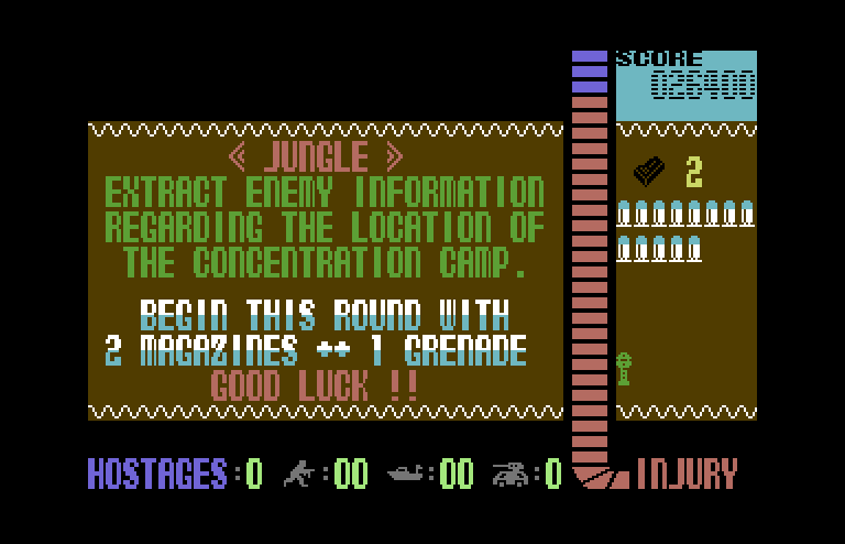 Operation Wolf Commodore 64 Screenshot: Time to enter the jungle...