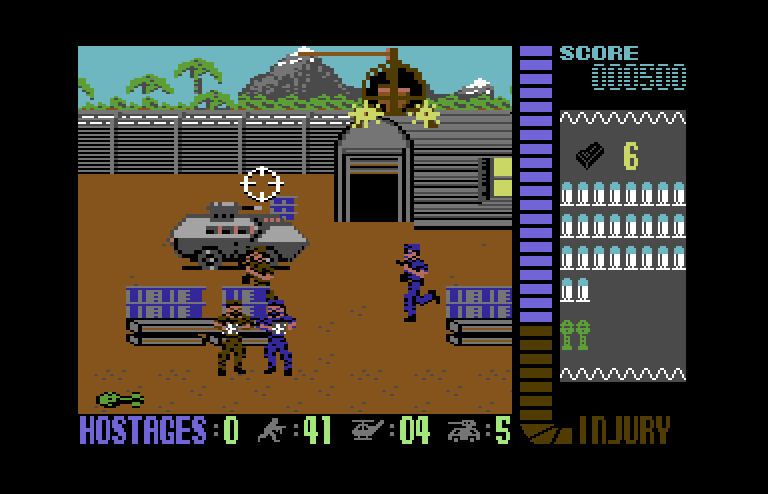 Operation Wolf Commodore 64 Screenshot: Tanks, helicopters, and more attack!