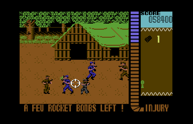 Operation Wolf Commodore 64 Screenshot: Running out of ammo...this mission will be hard!