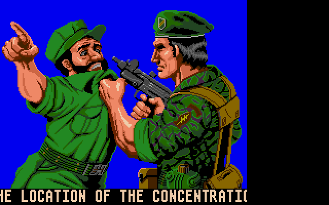 Operation Wolf Amiga Screenshot: The location of the concentration camp was sweated out of the enemy.