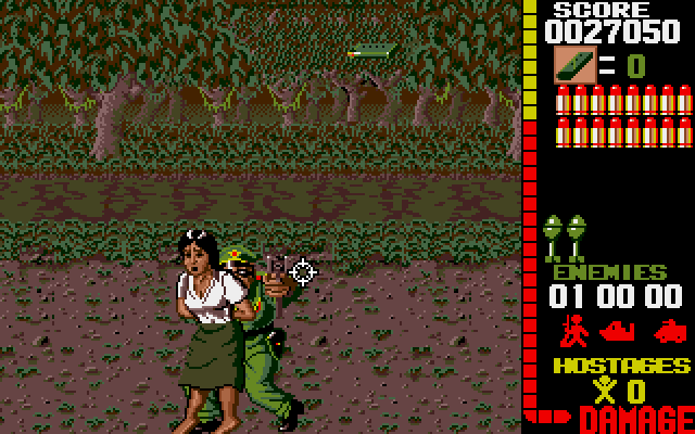 Operation Wolf Amiga Screenshot: It's the boss! Try not to shoot the hostage here...