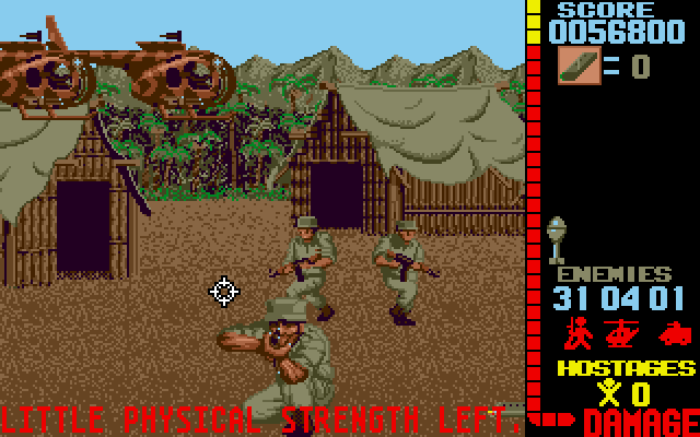 Operation Wolf Amiga Screenshot: Only a little strength left, not looking good!