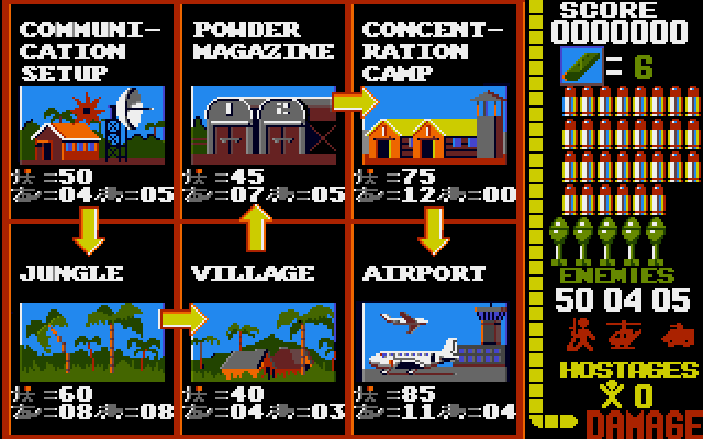 Operation Wolf Amiga Screenshot: Here's the mission map.