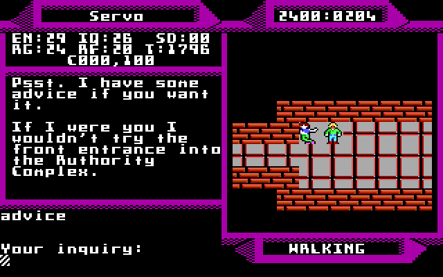 2400 A.D. IBM PC/Compatibles Screenshot: Care for some advice?