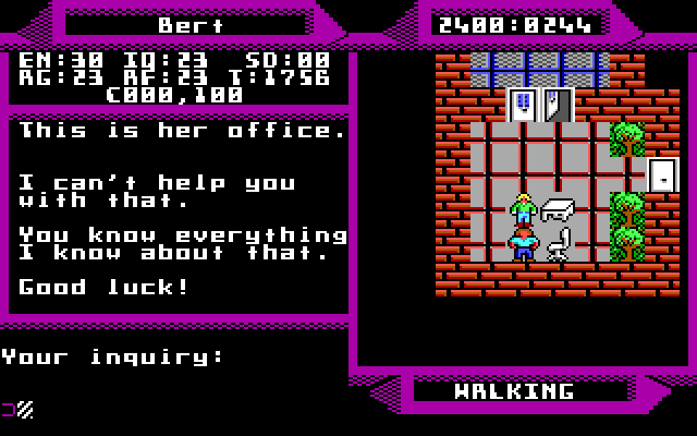 2400 A.D. IBM PC/Compatibles Screenshot: Welcome to Kim's office...