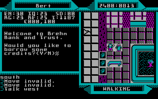 2400 A.D. IBM PC/Compatibles Screenshot: Would you like to borrow some credits?