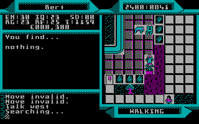 2400 A.D. IBM PC/Compatibles Screenshot: Searching...I find nothing.