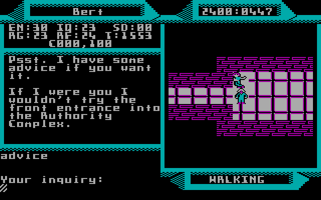 2400 A.D. IBM PC/Compatibles Screenshot: Here's some advice...