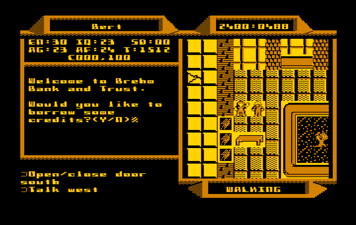 2400 A.D. IBM PC/Compatibles Screenshot: Would you like to borrow some credits?
