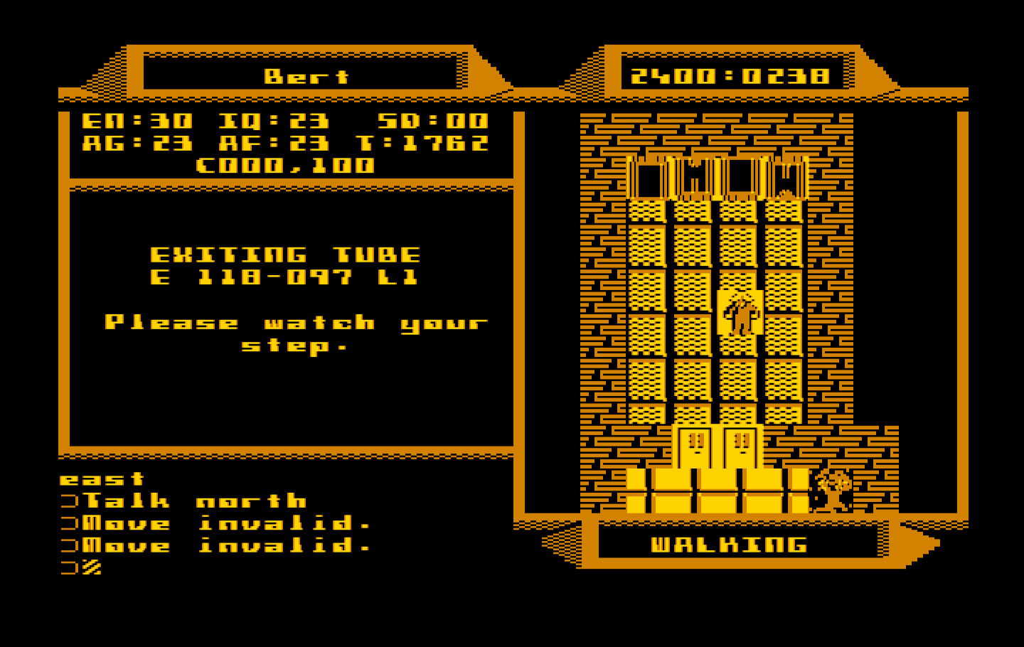 2400 A.D. IBM PC/Compatibles Screenshot: Use these tubes to move from floor to floor.