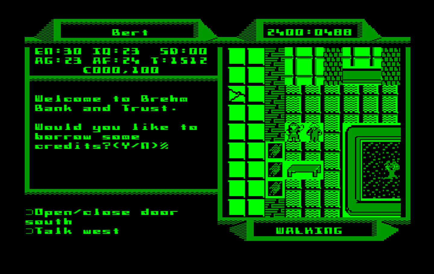 2400 A.D. IBM PC/Compatibles Screenshot: Would you like to borrow some credits?