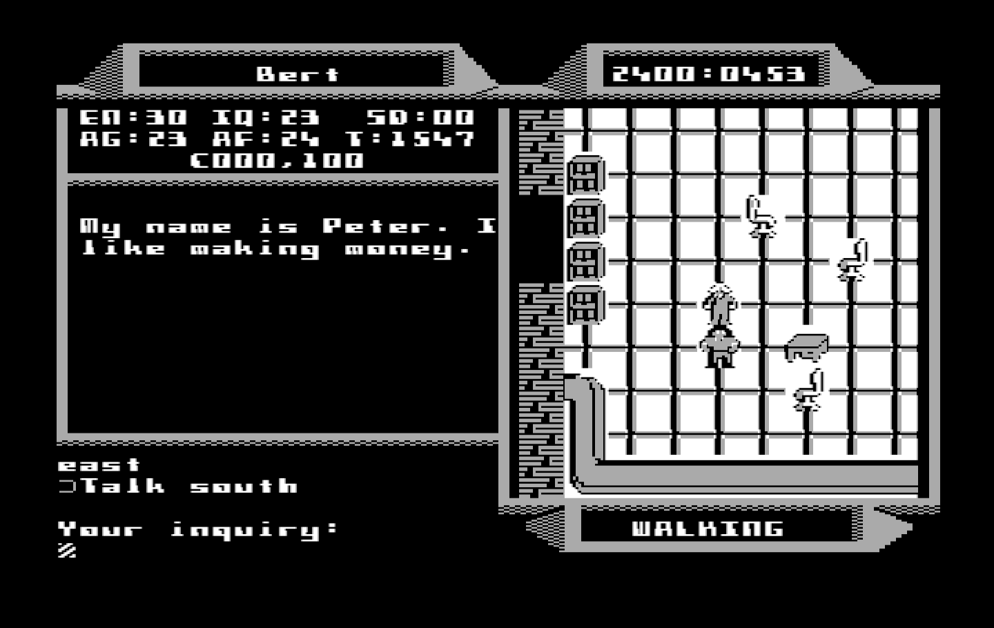 2400 A.D. IBM PC/Compatibles Screenshot: Talking to Peter...
