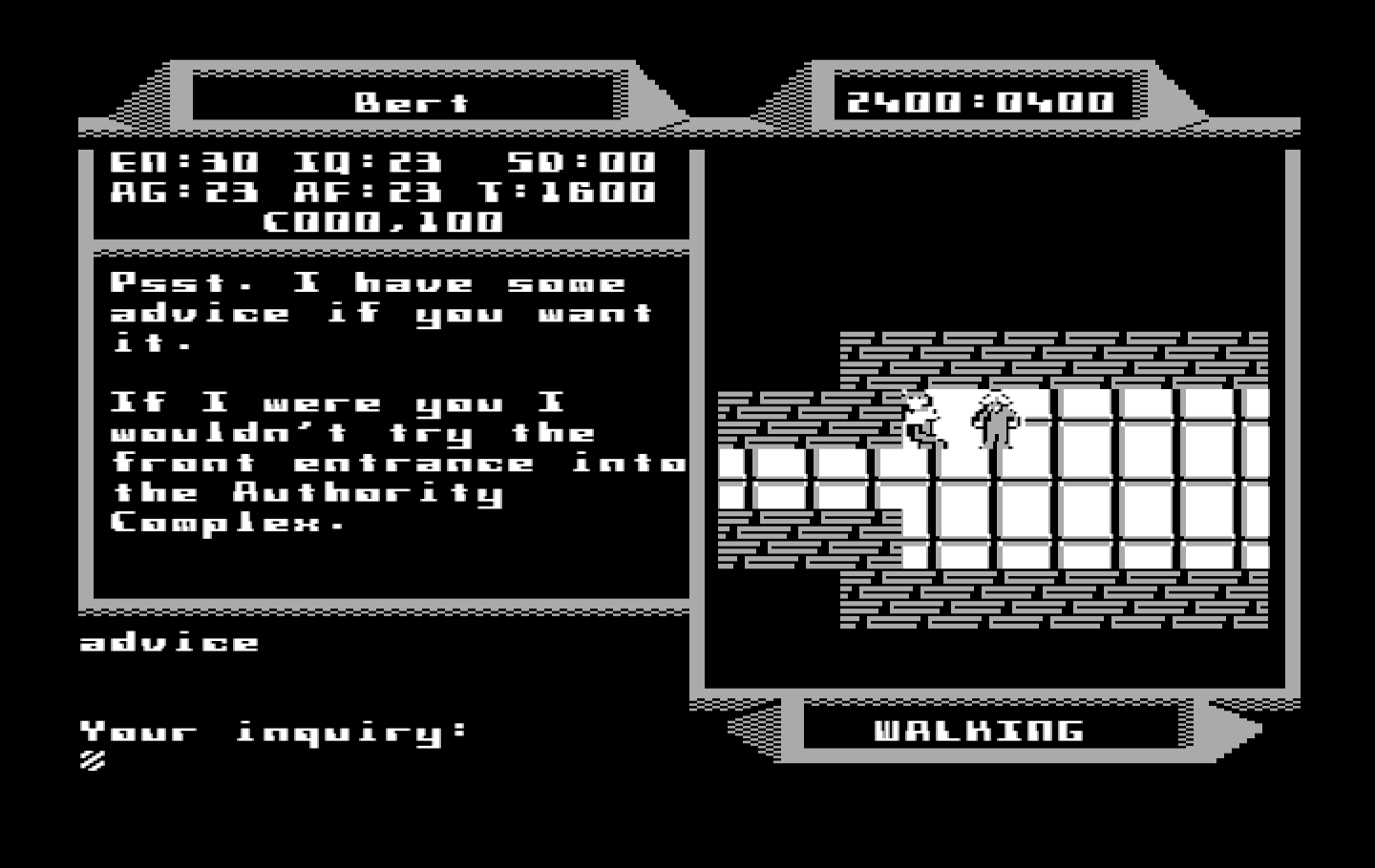 2400 A.D. IBM PC/Compatibles Screenshot: Care for any advice?