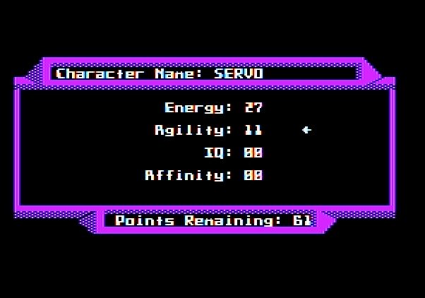2400 A.D. Apple II Screenshot: Creating a new character.