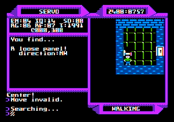 2400 A.D. Apple II Screenshot: Trapped, but I found a loose panel!