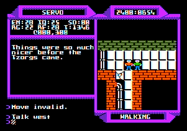 2400 A.D. Apple II Screenshot: This guy isn't very happy with the state of things...