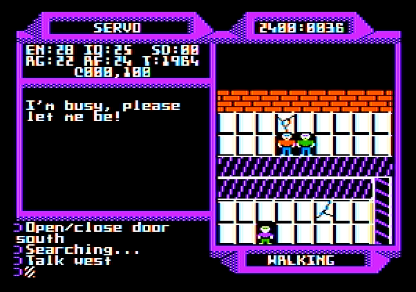 2400 A.D. Apple II Screenshot: This person is busy...