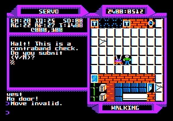 2400 A.D. Apple II Screenshot: Will you submit to a contraband check?