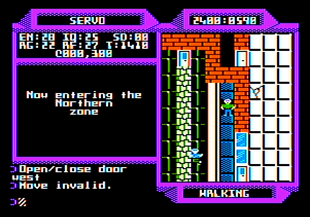 2400 A.D. Apple II Screenshot: Entering the Northern zone...