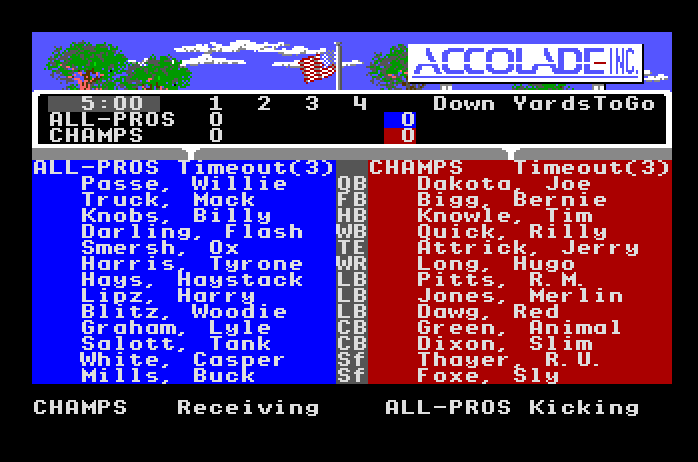 4th & Inches Apple IIgs Screenshot: Here's the teams...