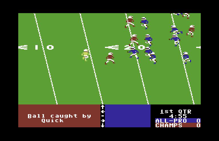 4th & Inches Commodore 64 Screenshot: The ball was caught by Quick...
