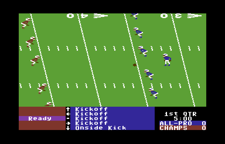 4th & Inches Commodore 64 Screenshot: Kickoff...