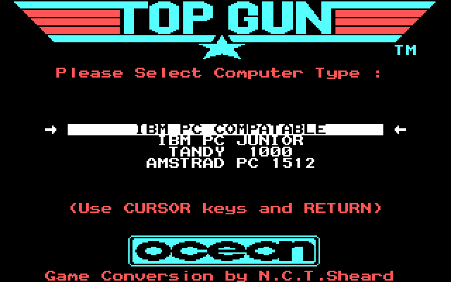 Top Gun IBM PC/Compatibles Screenshot: Computer type selection.