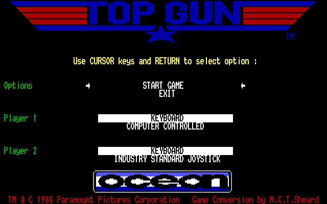 Top Gun IBM PC/Compatibles Screenshot: The main menu.