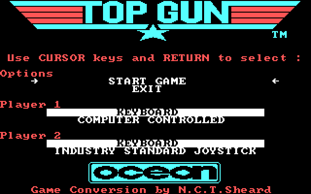 Top Gun IBM PC/Compatibles Screenshot: The main menu.