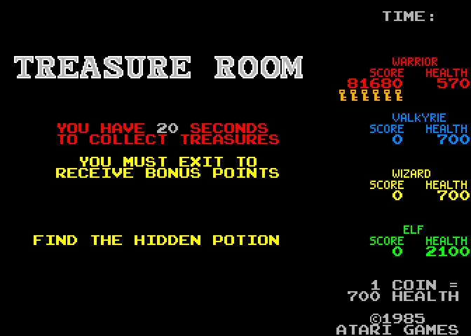 Gauntlet Arcade Screenshot: Time for a treasure room.