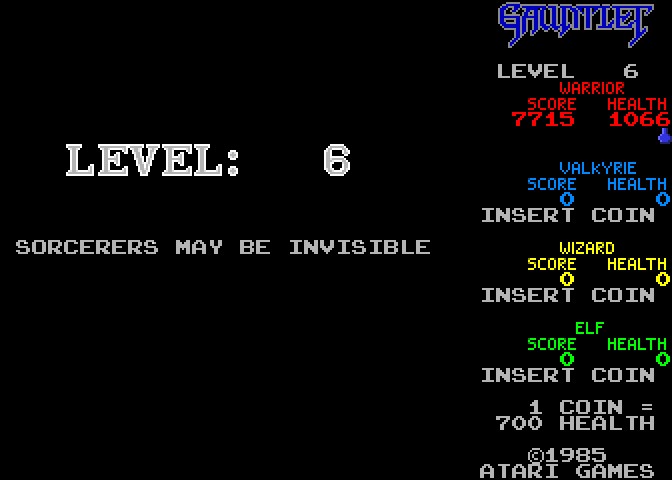 Gauntlet Arcade Screenshot: Level 6; the sorcerers can disappear!