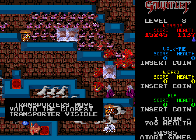 Gauntlet Arcade Screenshot: Transporters can make mazes tricky!