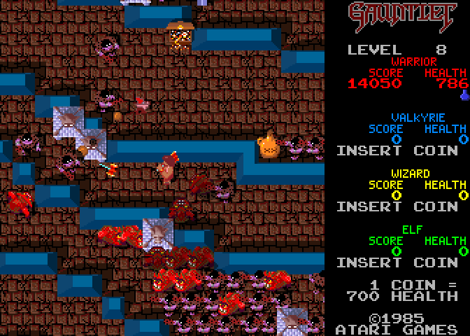 Gauntlet Arcade Screenshot: These narrow passages are full of enemies!