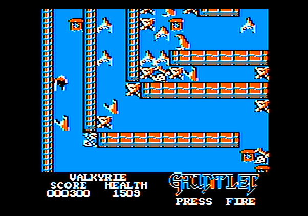 Gauntlet Apple II Screenshot: The mazes become more complex as the game progresses...