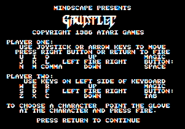 Gauntlet Apple II Screenshot: Game instructions.