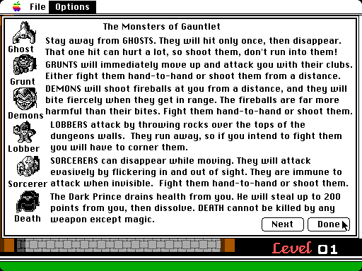 Gauntlet Macintosh Screenshot: The monsters of Gauntlet.