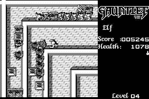 Gauntlet Macintosh Screenshot: Fighting my way through the narrow passageways...