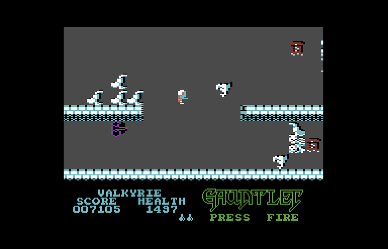 Gauntlet Commodore 64 Screenshot: Watch out for death in the bottom left!