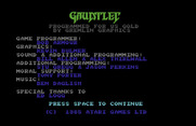 Gauntlet for Commodore 64 - Credits screen.
