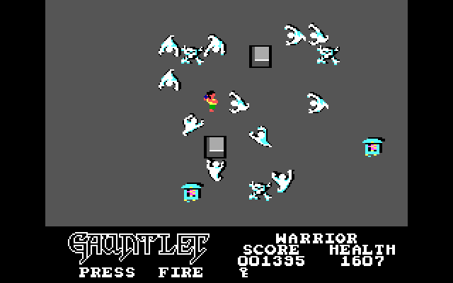 Gauntlet IBM PC/Compatibles Screenshot: The third level; lots of ghosts here!