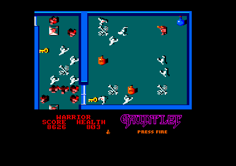 Gauntlet Amstrad CPC Screenshot: A mix of opponent types begin to attack at once...