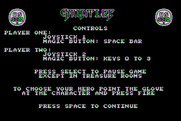 Gauntlet for Atari 8-bit - Controls information.