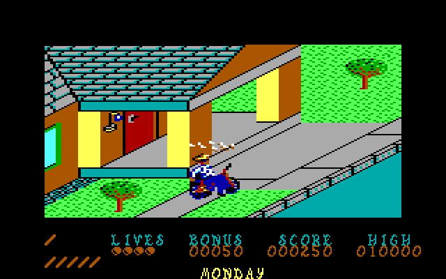 Paperboy IBM PC/Compatibles Screenshot: Oops, a crash!