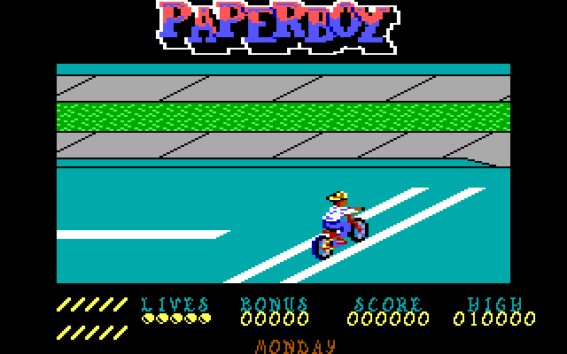 Paperboy IBM PC/Compatibles Screenshot: Game start.