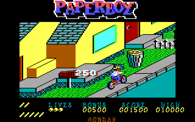 Paperboy IBM PC/Compatibles Screenshot: A successful paper delivery.