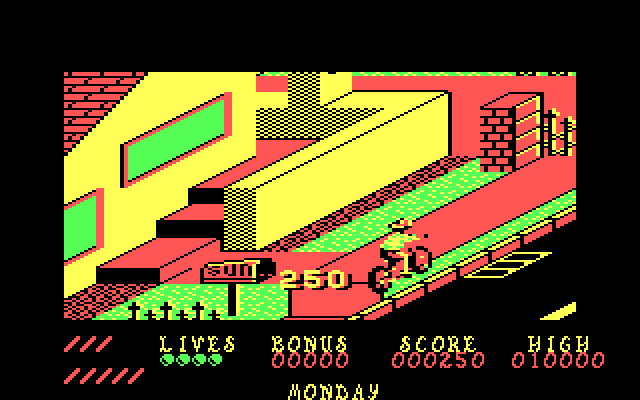Paperboy IBM PC/Compatibles Screenshot: Deliver newspapers to your customers.