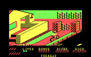 Paperboy for IBM PC/Compatibles - A gate blocks the sidewalk...