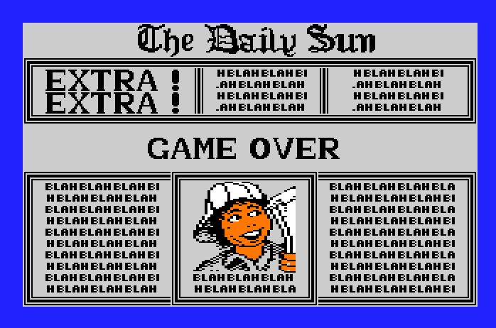 Paperboy Apple IIgs Screenshot: Game over.